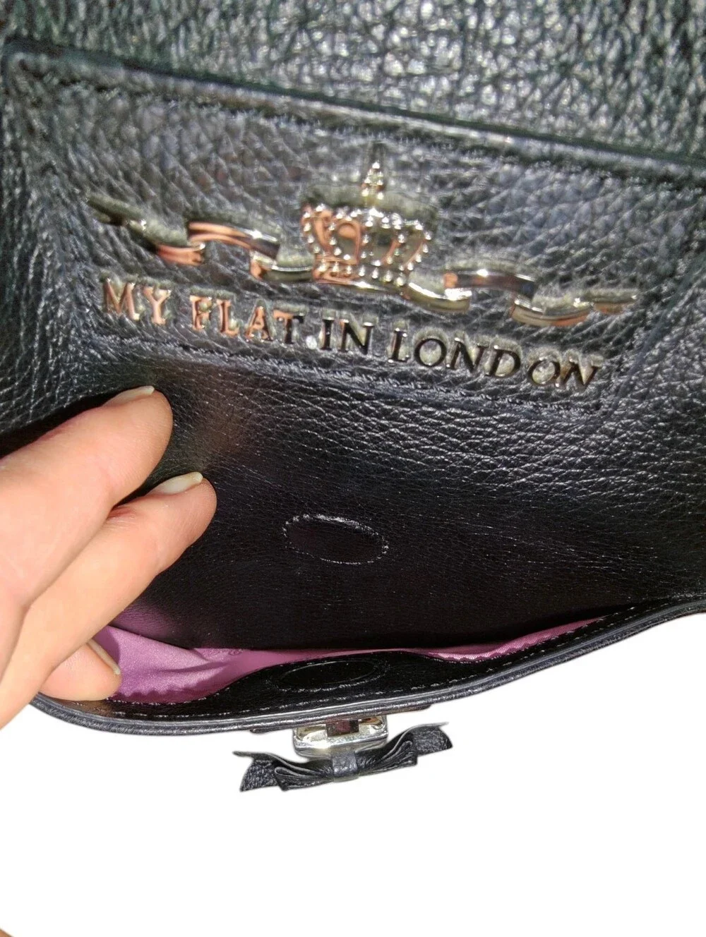 MY FLAT IN LONDON Black Pebbled Leather Dome Satchel Bag -Brighton